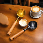 Coffee Scoop For Ground Coffee 2 Tablespoon,Coffee Beans And Tea,304 Stainless Steel Coffee Spoon With Nature Walnut wood Handle,Ink Black (With A Burlap Cord &Thickened Storage Bag)