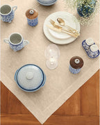 Solino Home Linen Cloth Tablecloth 52 x 52 Inch - 100% Pure Linen Champagne Beige Square Tablecloth - Athena, Machine Washable Table Throw for Summer, Fall, Autumn