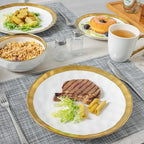 vicrays Ceramic Dinner Plates Set, 10 Inch, Set of 6, Round, Dishwasher Safe, NOT Microwave Safe, Suitable for Steak, Pasta, Home, Party, Restaurant（White with Golden）