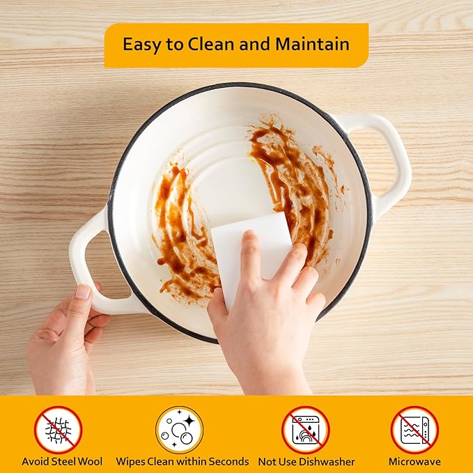 Velaze Enameled Cast Iron Dutch Oven for Bread Baking,5 QT Round Bread Oven Pot with Dome Lid for Sourdough, Roasting,Braising(White)