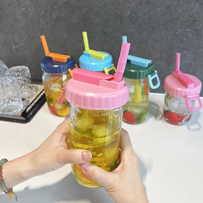 4 Pack Wide Mouth Mason Jar Lids with Straw, Leak-Proof Covers for Drinking or Storage, Fits Ball & Kerr Mason Jars