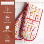 Maison d' Hermine Double Oven Mitts 100% Cotton 7"x35" Double Oven Mitt Heat Resistant BBQ Cooking Gloves with Loop, Baking, Grilling, Home, Kitchen, Handling Hot Pans Spring Summer (Summer Maze)