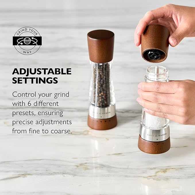 Cole & Mason Derwent Grinder Set - Precision Mechanisms and Sea Salt and Peppercorns Mills- Derwent Salt and Pepper, Forest Wood