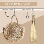 6 Purse Hanger for Closet. Tote Hanger. S-Shaped Hooks S Hooks Twist Design. Anti Drop S-Shaped Hook for hanging handbags with Safety Buckle to Prevent Falls. Heavy Duty. (Silver, Twisted)