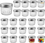 Amzcku 4 oz Glass Mason Jars with Regular Mouth Lids - 24-Pack Glass Canning Jars for Storage, Overnight Oats, Jam, Jelly, Honey, Beans, Spices, Wedding Favors, Shower Favors