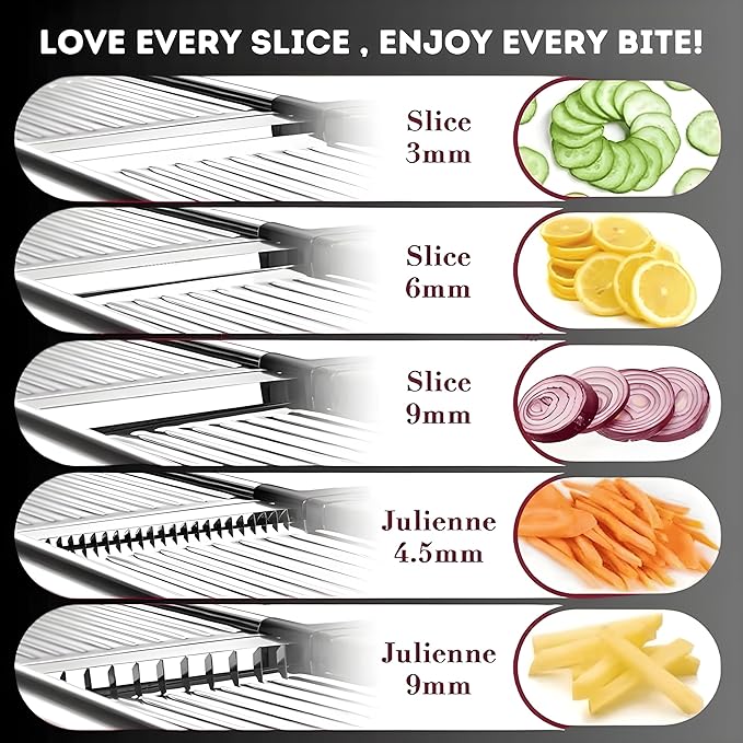 Mandoline Slicer for Kitchen, Adjustable Stainless Steel Vegetable Slicer and Chopper, Food Slicer with Julienne Cutter, Potato, Onion, Tomato, Cucumber and Salad Chopper with Safety Gloves