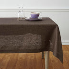 Solino Home Linen Tablecloth 60 x 108 Inch - 100% Pure Linen Chambray Brown Table Cloth for Rectangle Tables - Athena, Machine Washable Tablecloth for Fall, Autumn