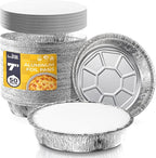 Fit Meal Prep 50 Pack 7” Round Aluminum Foil Pans with Lids, Pie Tins Disposable 7 inch with Lids, Take Out Containers, Freezer Oven Safe Aluminum Baking Pans for Storing, Cooking, Storage, Reheating