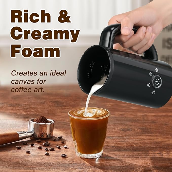 Milk Frother and Steamer, Electric 4-in-1 Hot and Cold Foam Maker, Automatic Milk Warmer with Two Whisks for Latte Cappuccino Hot Chocolate, 10.1oz/300ml, Black