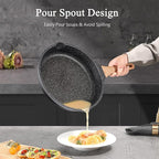 Non Stick Frying Pan Set with Lids, Granite Skillet Set, Egg Omelette Pans for Cooking Pan Set, No Toxic Kitchen Cookware Set Compatible with All Stovetops (Gas & Induction), PFOA Free, Gift