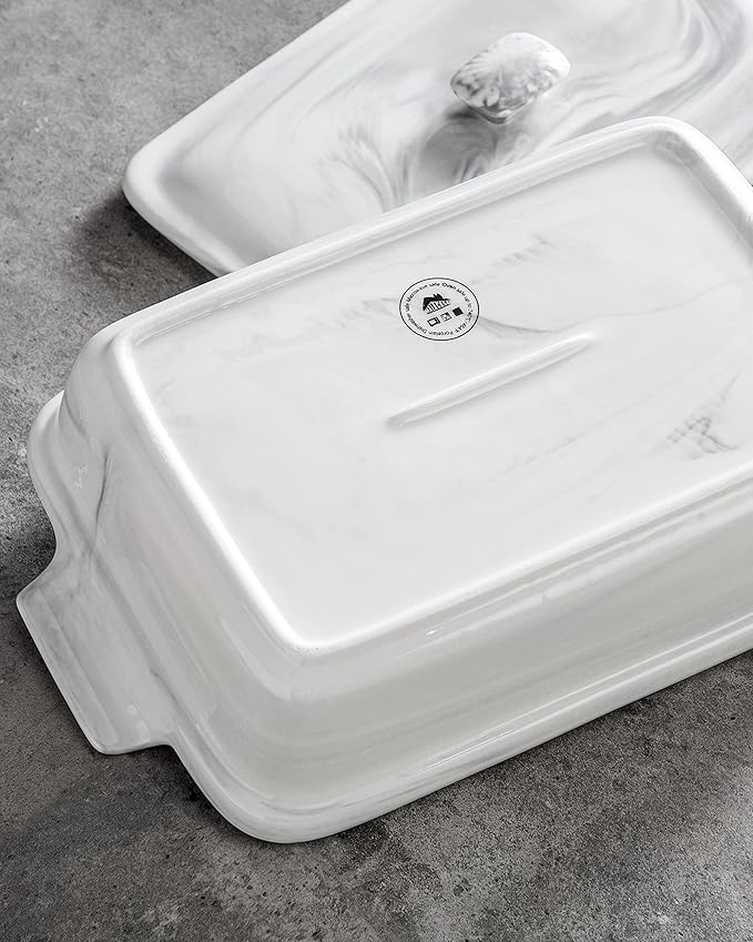 MALACASA Casserole Dish With Lid, 3.4 Quart Baking Dish With Lid, Lasagna Pan Deep Ceramic Bakeware Covered Casserole Dish, Microwave, Oven Safe, Series BAKE-GREY