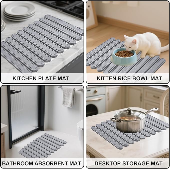 Large Stone Dish Drying Mat for Kitchen Counter, 24"×16"- Quick Drying Diatomaceous Earth Mats for Multi - Purpose, Eco-Friendly ,Super Absorbent, Foldable ,Non-Slip