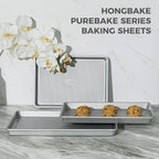 HONGBAKE Naturally Non Toxic Baking Sheet Pan Set of 3, Heavy Duty Aluminized Steel Cookie Sheets, Half/Quarter/Jelly Roll Pans with Textured Nonstick Surface, Free of PTFE & PFOA