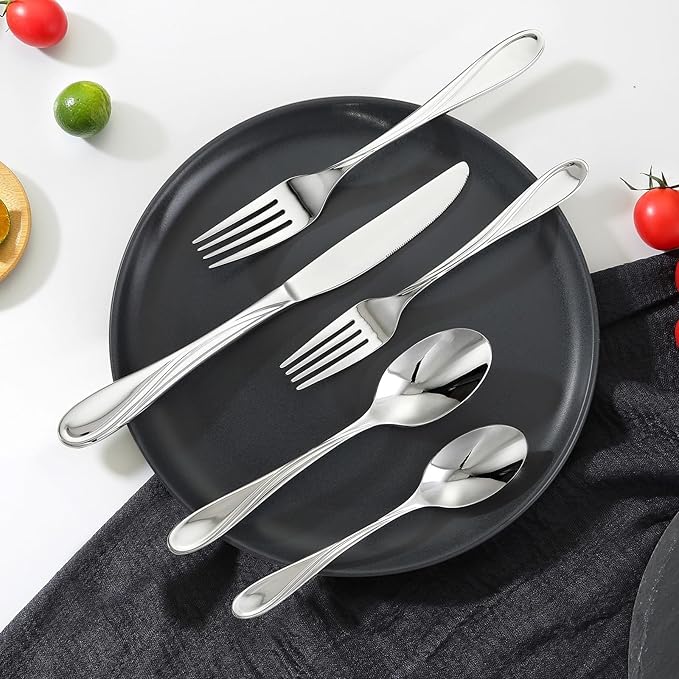 VEVOR 30-Piece Silverware Set, Food-Grade Stainless Steel Flatware Utensils, Mirror Finished Cutlery Set, Dishwasher Safe Eating Tableware for Kitchen Home, Service for 6, Include Knife Fork Spoon