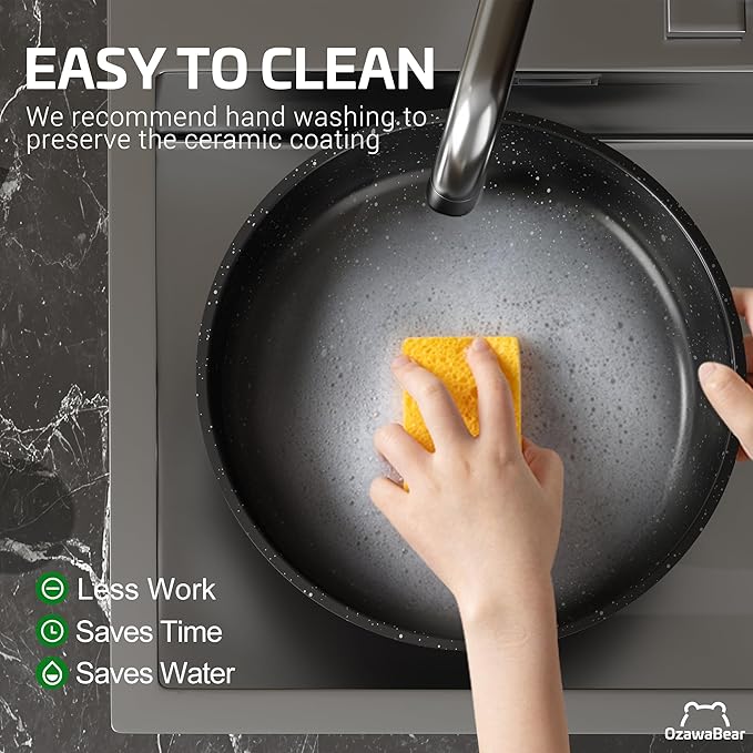 26 Pcs Pots and Pans Set Non Stick, Ceramic Cookware Set Non Toxic with Detachable Handles, Healthy Induction Cookware Oven Safe RV Kitchen Set, PFAS PFOA & PTFE Free, Black