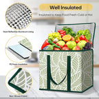 BALEINE 2Pk Insulated Reusable Grocery Bags, Collapsible Cooler Bag for Groceries, Heavy Duty Large Insulated Bag (16''x9''x13'', Antique Foliage)