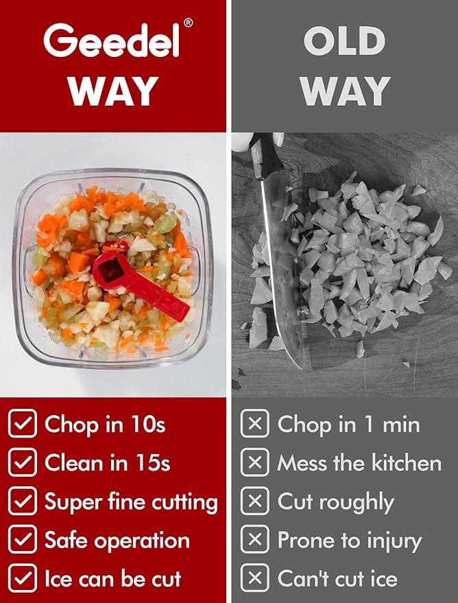 Geedel Mini Food Chopper Vegetable Cutter, Pull Chopper with String Onion Cutter, Vegetable Cutter for Veggies, Fruits, Salad, Onion, Ginger, Nuts, Herbs, etc, 0.8 Cup(200ml), Red