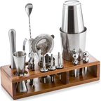 Barillio Bartender Kit – 23-Piece Stainless-Steel Cocktail Shaker Set with Premium Acacia Stand | Martini Barware Mixing Tools for Home Bartending | Gift Set