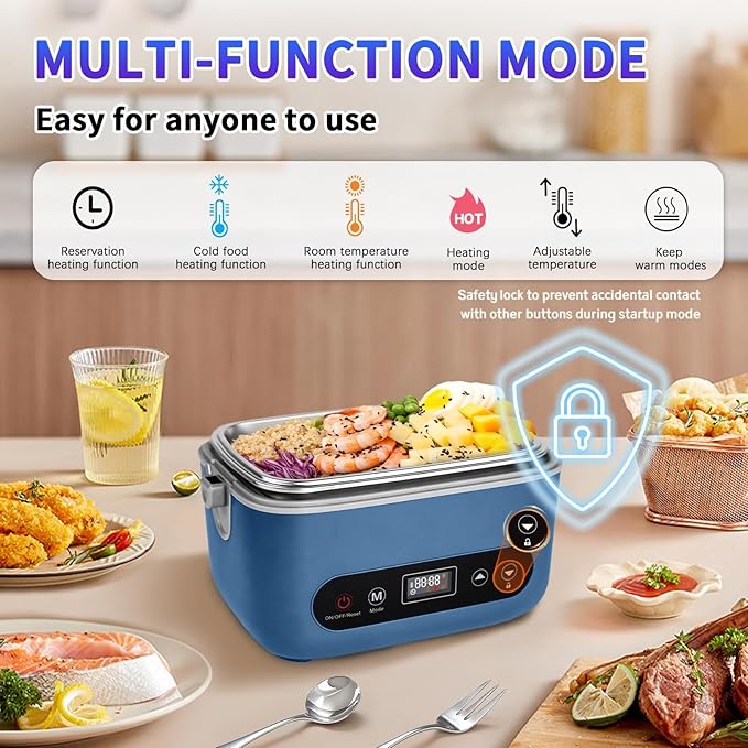 Cordless Electric Lunch Box,100W Self Heating Lunch Box,5 Cups Calentador De Comida Portatil,Multi-Mode Automatic Heating,Suitable For Office/Outdoor Use,Comes With An Insulated Bag And Utensils