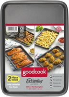 GoodCook Everyday Set of 2 Nonstick Steel 9" x 6.2" Toaster Oven Mini Baking Sheets, Gray