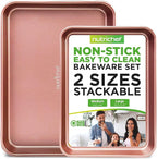 NutriChef 2-Piece Nonstick Cookie Sheets for Baking - Premium Medium & Large Size Baking Sheet Set - Thick Carbon Steel Bakeware Trays - Dishwasher Safe, Rose Gold