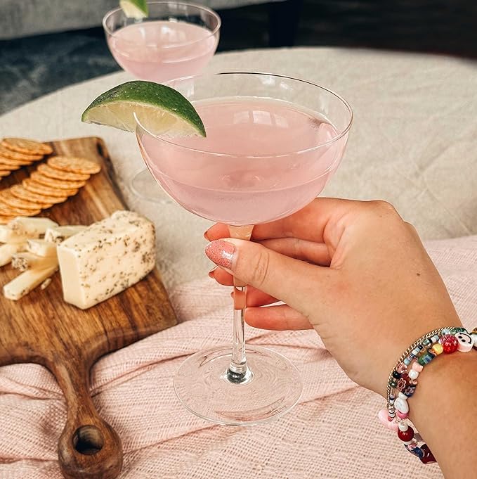 MORA PURE The Lyra Coupe Glass Set of 4, 7oz Handblown Premium Crystal Classic Cocktail Glasses for Martini, Champagne, Mixology, Home Bar, Fancy Margarita, Gin&Tonic, Drinking, etc. For Mixologists