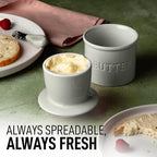 Zulay Kitchen Butter Crock With Lid & Spreader Knife for Countertop - Ceramic French Butter Dish Keeper For Fresh & Spreadable Butter - Light Gray
