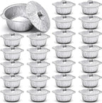 24 Pcs Disposable Aluminum Pot with Lid Round Foil Pans Disposable Cookware Food Container for Vacation Trips Camping Baking Heating Cooking (74.4 oz)