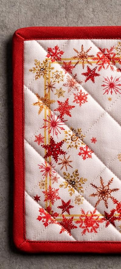 Maison d' Hermine Pot Holders 100% Cotton Heat Resistant Potholders 8" x 8" Hot Pads with Loop BBQ, Cooking, Baking, Grilling, Kitchen, Handling Hot Pans (Pack of 1, Crystal Star)