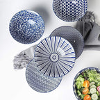 Selamica 7 inches Porcelain Cereal Bowl Set - Set of 6, Soup Bowls, Ceramic bowls for Cereal, Soup, Salad and Pasta, Vintage Blue