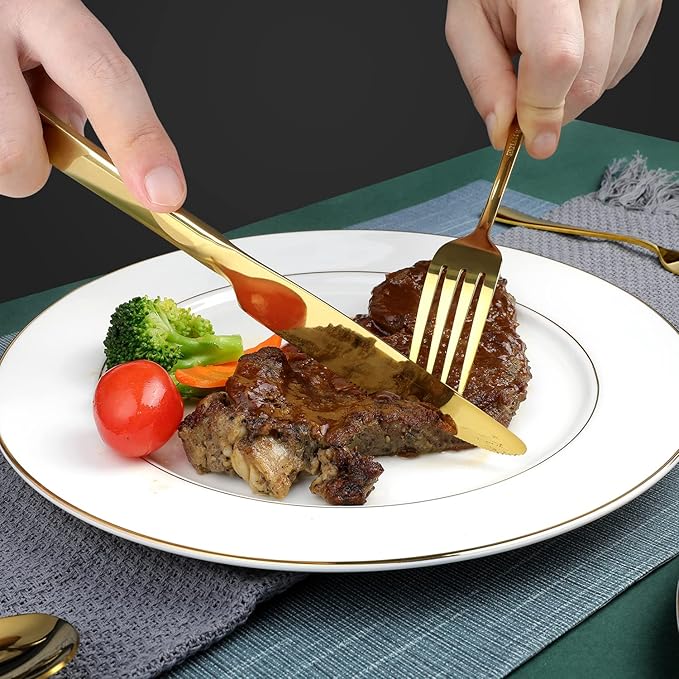 Gold Silverware Set, OGORI 30-Piece Gold Forged Stainless Steel Flatware Set with Square Handle, Service of 6