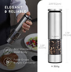 Electric Salt and Pepper Grinder Set Rechargeable, Automatic Salt and Pepper Grinder Set with Oversized Top Button, Stainless Steel Electric Salt and Pepper Shakers Set