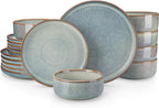vancasso PLAYA Plates and Bowls Sets, 18 Pieces Light-Blue Dinnerware Sets for Kitchen, Reactive Glaze Dishes Set for 6, Dishwasher and Microwave Safe