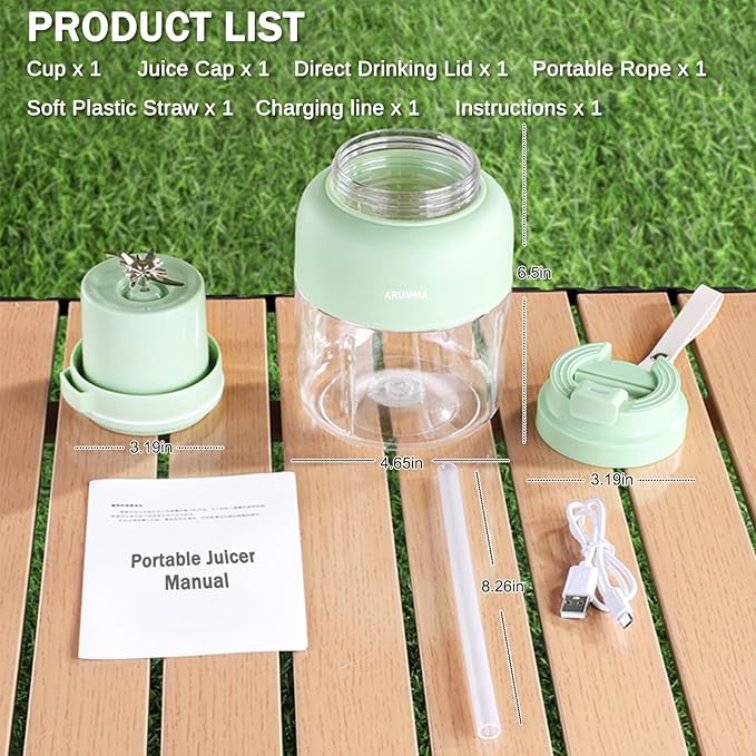 Portable Smoothie Blender for Smoothies & Shakes 43oz 1300ML USB Charging Cordless Powerful Blades Blending Portable Juice Cup Blender for Small Ice Fruit Vegetable Crush Kitchen Gym Outdoor