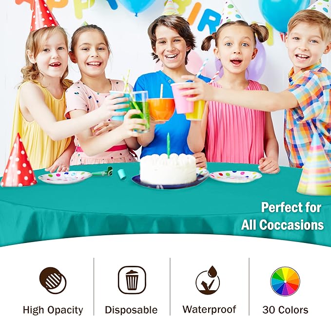 12-Pack Premium Plastic Tablecloth 84in. Round Table Cover - Teal