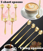 9 Pcs Flower Spoon Coffee Teaspoon Set, ESRISE Stainless Steel Tea Spoon for Tea Party Decorations (Gold)