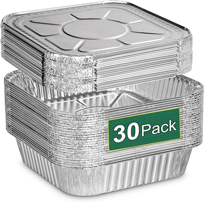 8x8 Aluminum Pans with Lids - 30 Pack Disposable Baking Square Aluminum Foil Pans with Covers - Tin Foil Pans for Air Fryer, Oven, Cooking
