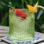 Kate Aspen Retro Arch Floral Green Drinking Glasses Set of 6-10 oz Vintage Beaded Glassware, Perfect for Water, Cocktail, Juice