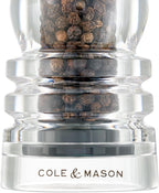 Cole & Mason London Refillable Spice Mill - Kitchen & Home Accessory - Salt & Pepper Grinder Set - Salt Mill with Ceramic Mechanism - Pepper Mill with Carbon Steel Mechanism - 7", Acrylic