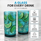 Zulay Kitchen Acrylic Glasses Drinkware - 6 Piece Unbreakable Plastic Tumblers - BPA-Free, Reusable Plastic Drinking Glasses for Home & Outdoors - Lead-Free & Dishwasher Safe - Turquoise - (16oz)