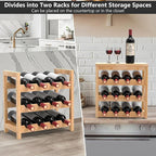6 Tier Wine Rack Freestanding Floor, 24-Bottle Bamboo Wine Storage Shelf Display Rack with Table Top for Kitchen Bar Cellar