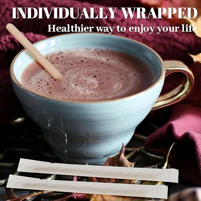 ANTETOK Wooden Coffee Stirrers - Coffee Stir Sticks 5.5 Inch,100pcs Individually Wrapped Disposable Swizzle Sticks,Swizzle Drink Sticks for Coffee,Tea,Cocktail and Hot Chocolate