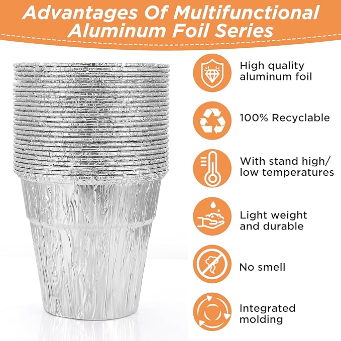 24 Pack Disposable Foil Liners & Grease Bucket Liners for Pit Boss Grills 67292 Foil, Oklahoma Joe's 9518545P06, Ironwood, Flatrock, Recteq Large Bucket etc. 6.3 x 6.0”, Disposable Drip Bucket Cup