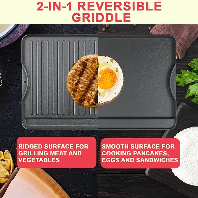 DcYourHome Cast Iron Griddle for Camp Chef Explorer 2/3-Burner,Single Burner,3X,2X Stove,Reversible Griddle Pan for All Camp Chef 14" x 16" & Most Cooking Charcoal/Gas/Propane/Electric Grill