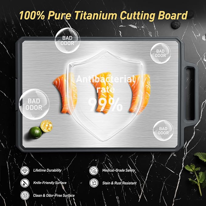 Titanium Cutting Boards for Kitchen Chopping Board with Handle Large Big Small Kitchen Meat Butcher Block Double Sided Pure Titanium and Wheat Straw PP Not Wood Bamboo Plastic Teak Grey/White