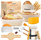 Sourdough Bread Baking Supplies Tools,10 Inch Oval & 9 Inch Round Banneton Bread Proofing Basket Set,Sourdough Starter Kit Gift for Bread Making (white with Starter Jar)