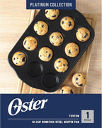 Oster Teston 12 Cup Nonstick Carbon Steel Muffin/Cupcake Baking Pan - Matte Black