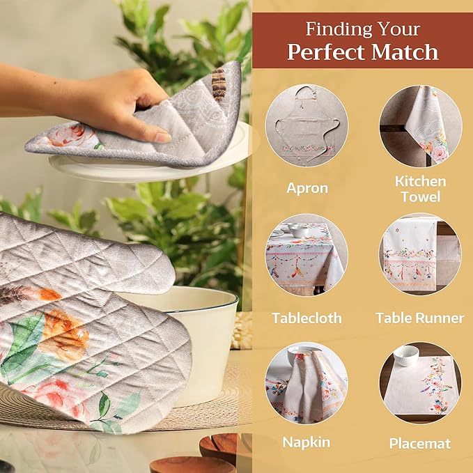 Maison d' Hermine Pot Holders Set 100% Cotton Heat Resistant Potholders 8" x 8" Hot Pads with Loop BBQ, Cooking, Baking, Grilling, Kitchen, Handling Hot Pans Spring/Summer (Pack of 2, Ibiza - Beige)