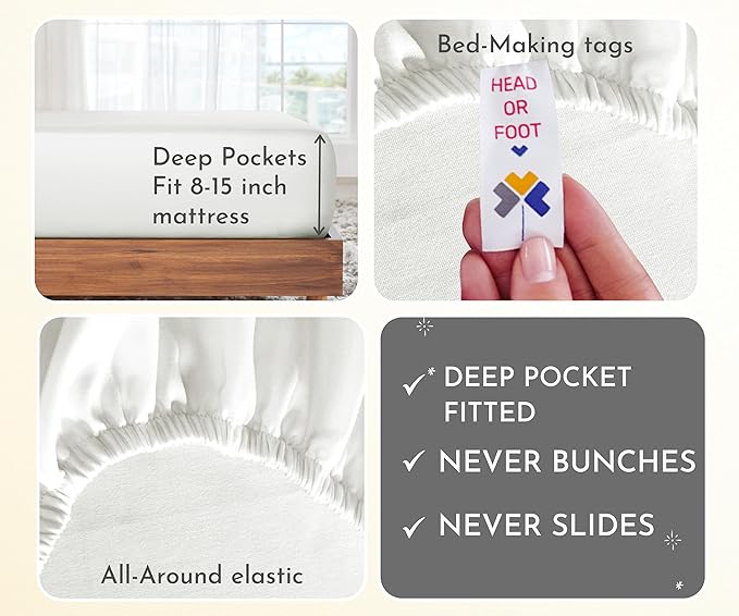 2-Pack Twin XL Sheet Set - 400 Thread Count Sateen 100% Cotton Twin XL Sheet Sets - Soft, Breathable & Cooling Sheets, Wrinkle Resistant, 2 Sets of Deep Pocket Bed Sheets - Ivory (Pale Tone)