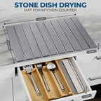 Premium Stone Dish Drying Mat – Large Foldable Kitchen Counter Mat, Super Absorbent Diatomaceous Earth with Coasters, Brush & Anti-Slip Pad – Fast Drying, Dark Gray